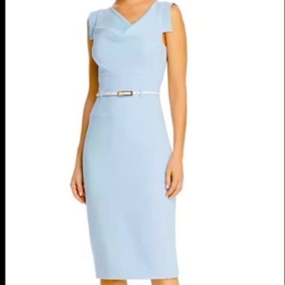 Sz 6 Black Halo Baby Light Blue Jackie O Work Office Midi Dress Rare Color